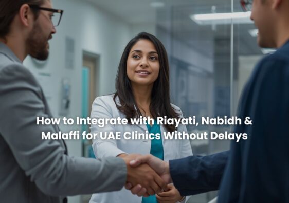 Clinic owner shakes hands with IT team to connect with Nabidh, Riayati or Malaffi