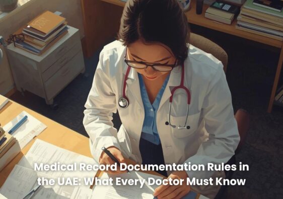 Doctor looking at their notes to make sure they're compliant with medical records guidelines