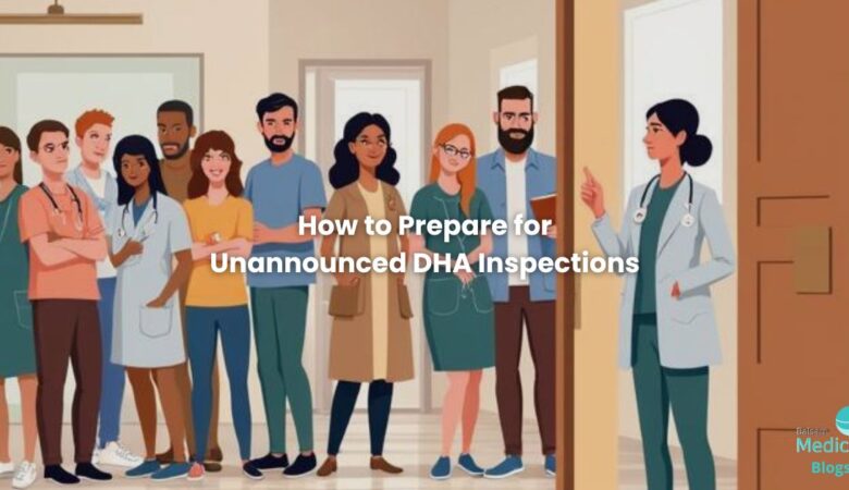 Clinic staff standing inside and inspector visits