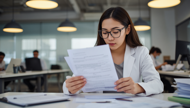 Dental billing specialist reviewing rejected insurance claim documents