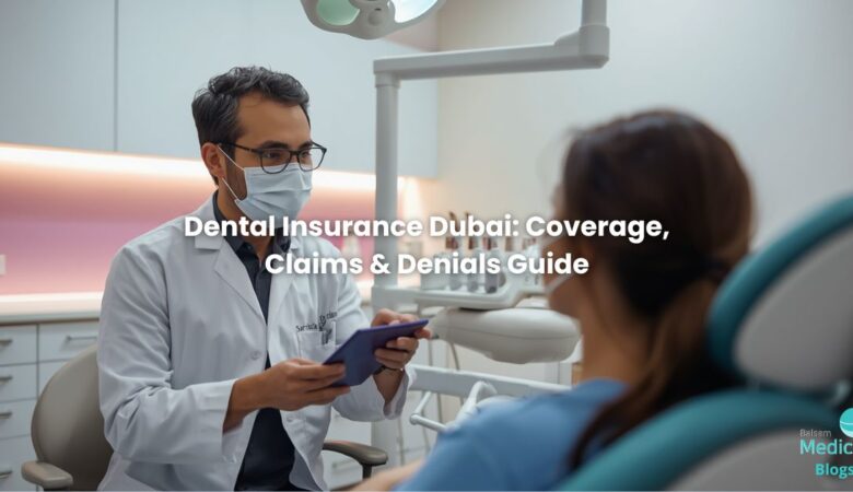 Dentist explaining insurance coverage to a patient in a modern Dubai dental clinic