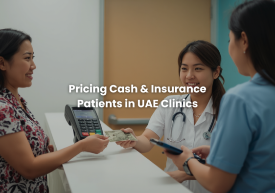Patient paying by cash in a clinic and doctor is informing them on insurance cards.