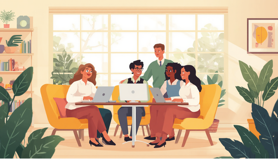 Clinic staff surrounding a computer 