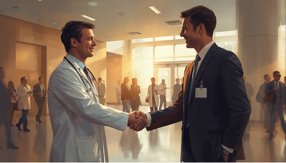 doctor shaking hands with person in suit
