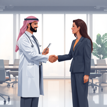 clinic doctor shaking hands with business woman