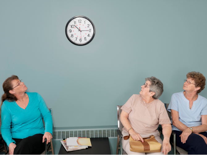 Patients looking at the time on the wall