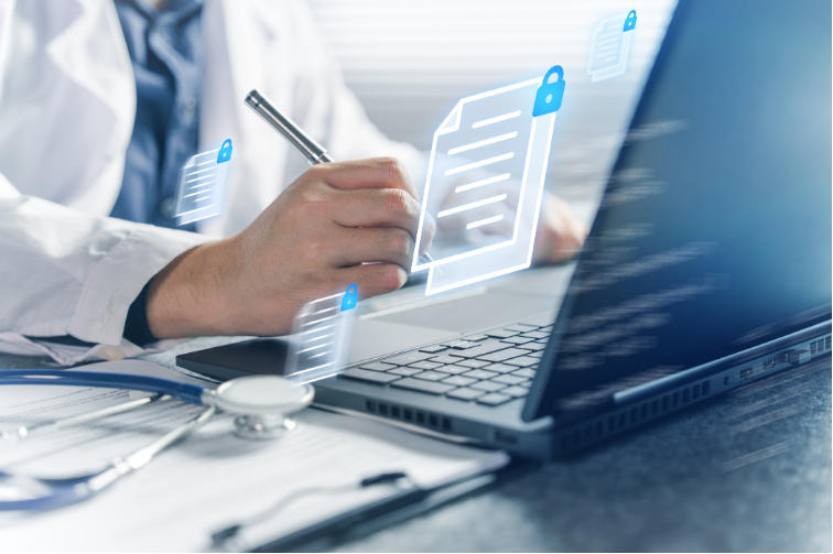 Doctor is looking at important and confidential patient files